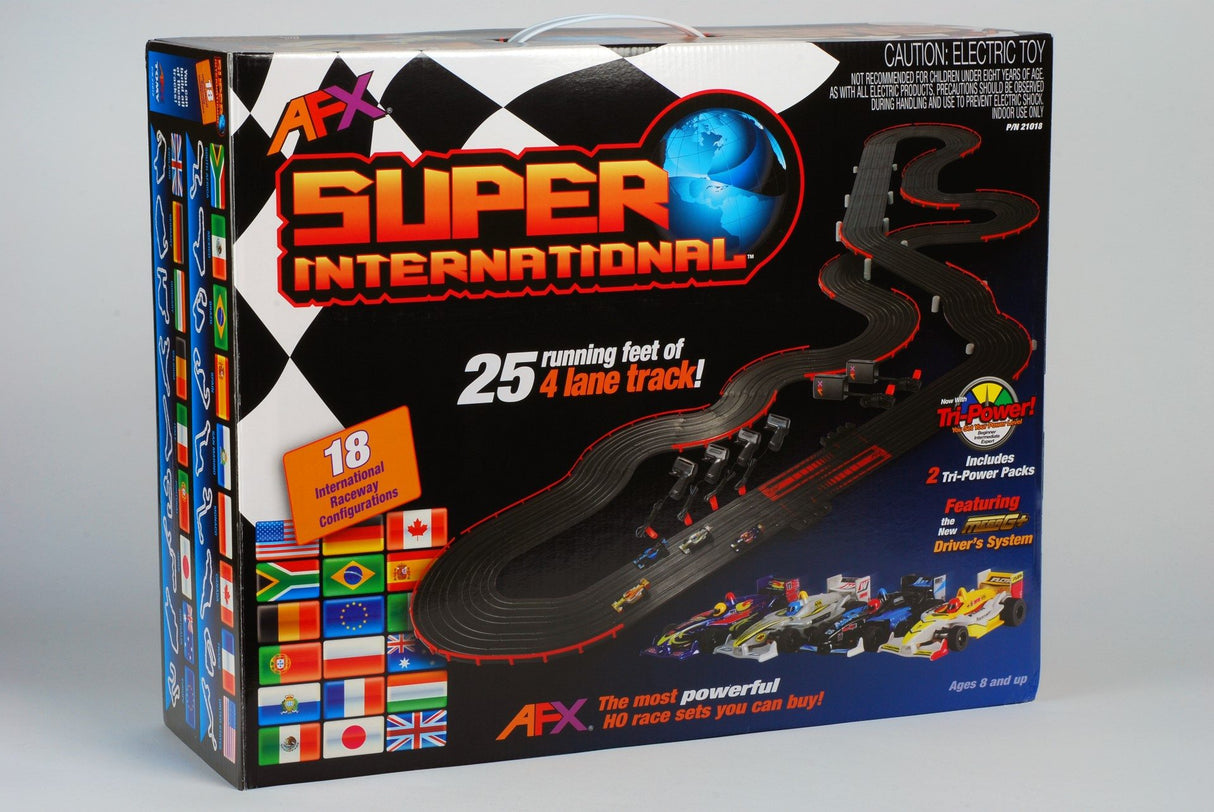 Hobby race track set box featuring 25 feet of 4 lane track for AFX/ 21018