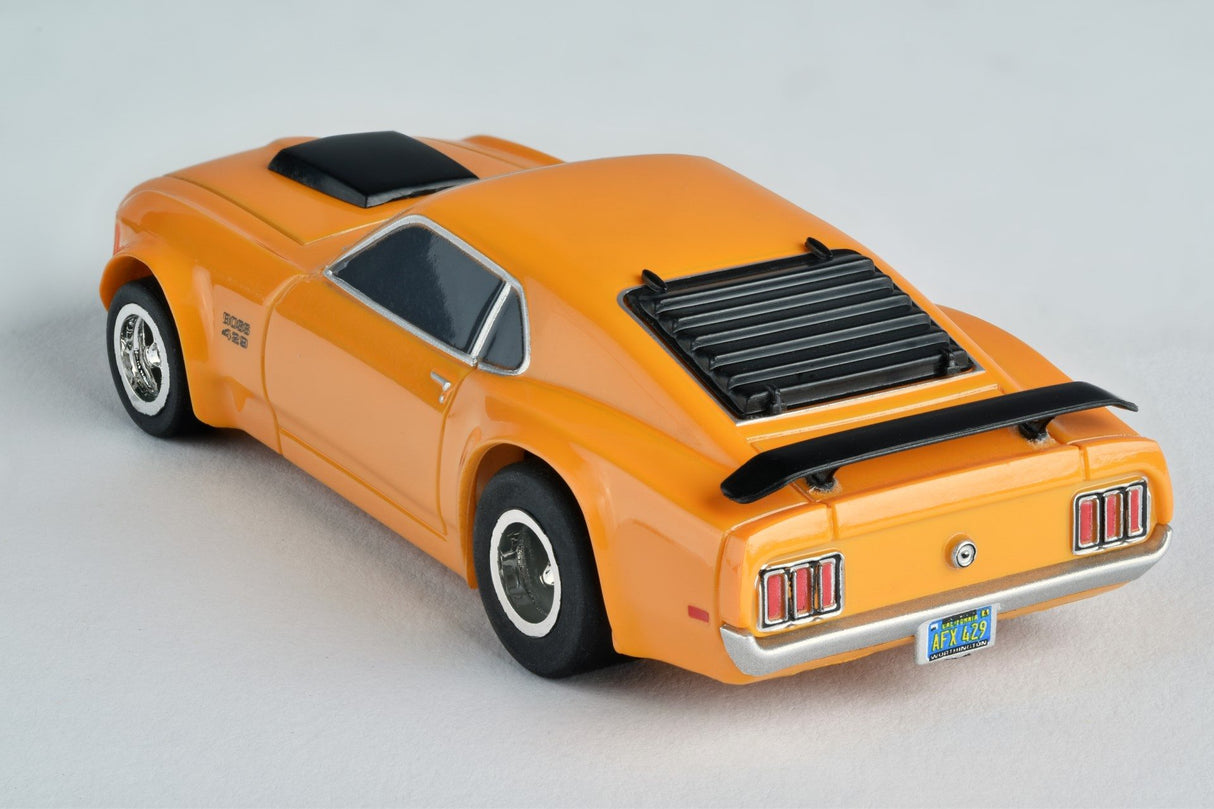 Orange slot car of a 1970 Ford Mustang Boss 429 for AFX/Racemasters 21050 / 21017, rear view
