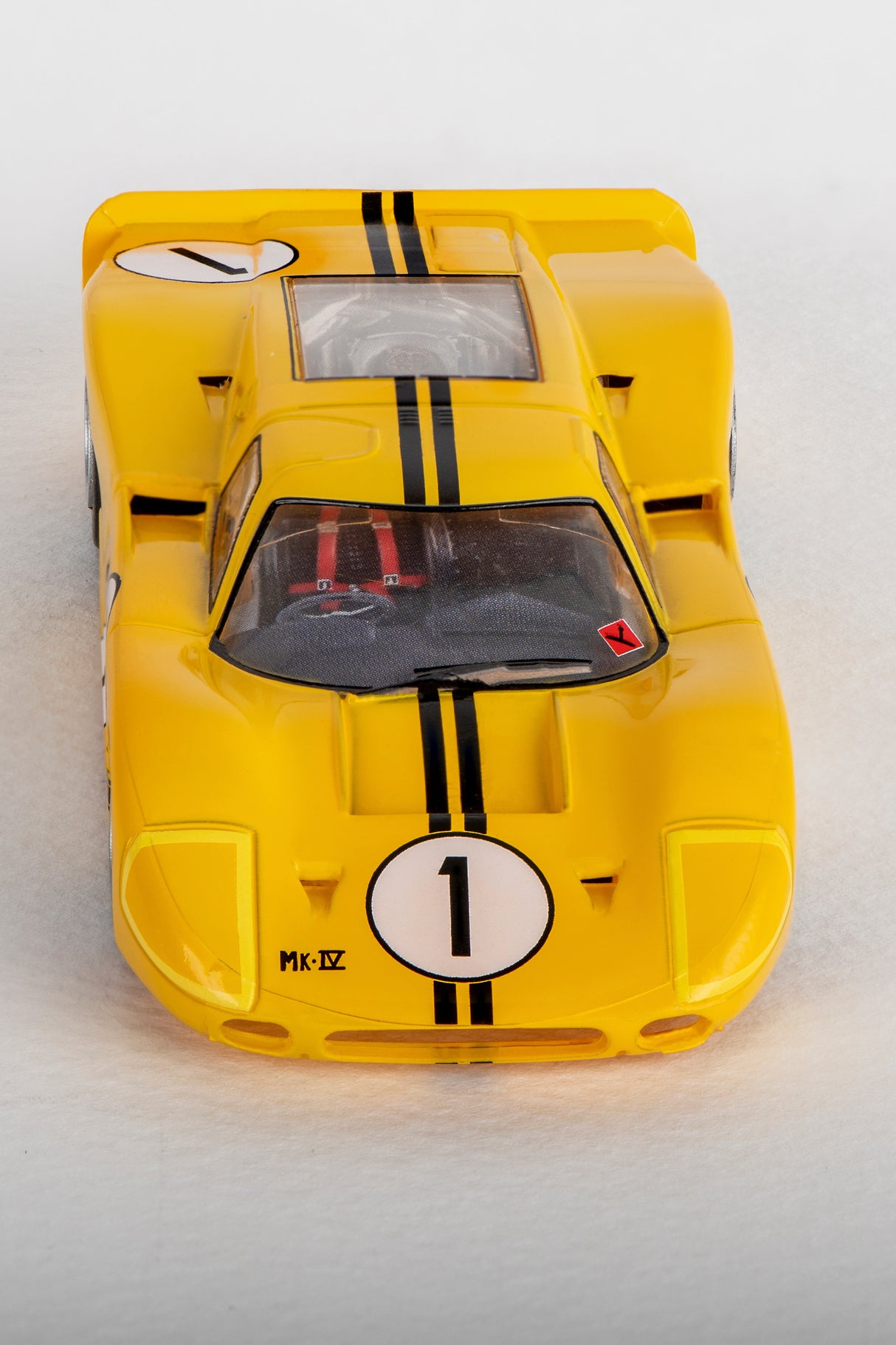 Yellow slot car, Ford GT40 Mark IV, number 1 for AFX/Racemasters 22025