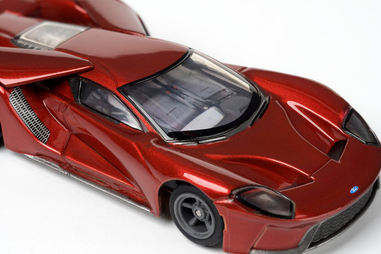 Red slot car replica, low angle view, showing the front hood and windshield for AFX/Racemasters 22030 / 21008
