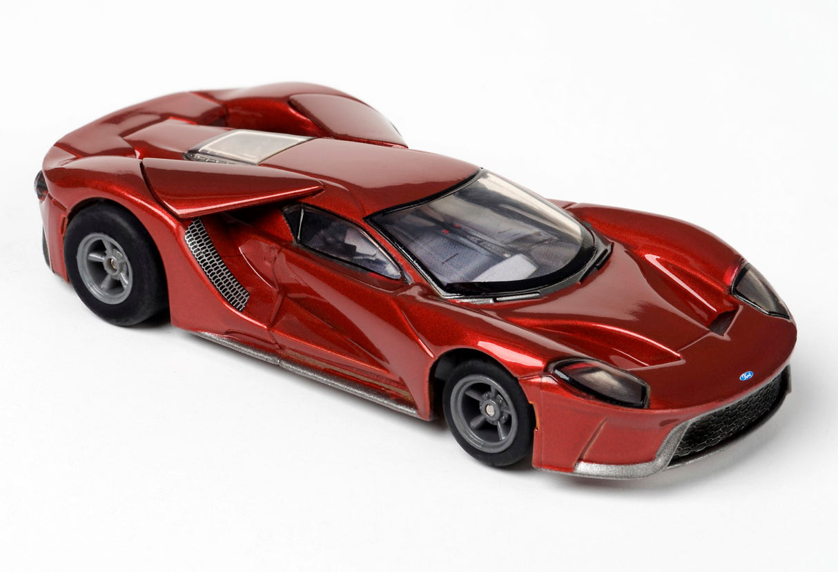 Red slot car replica of a Ford GT sports car for AFX/Racemasters 22030 / 21008, side view