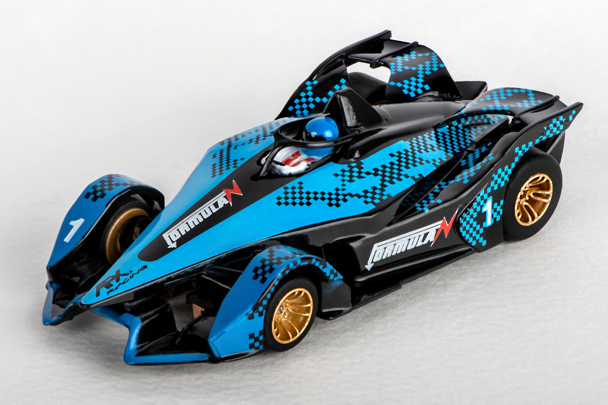 Blue and black race car model with silver accents on a white background for AFX/Racemasters 22039