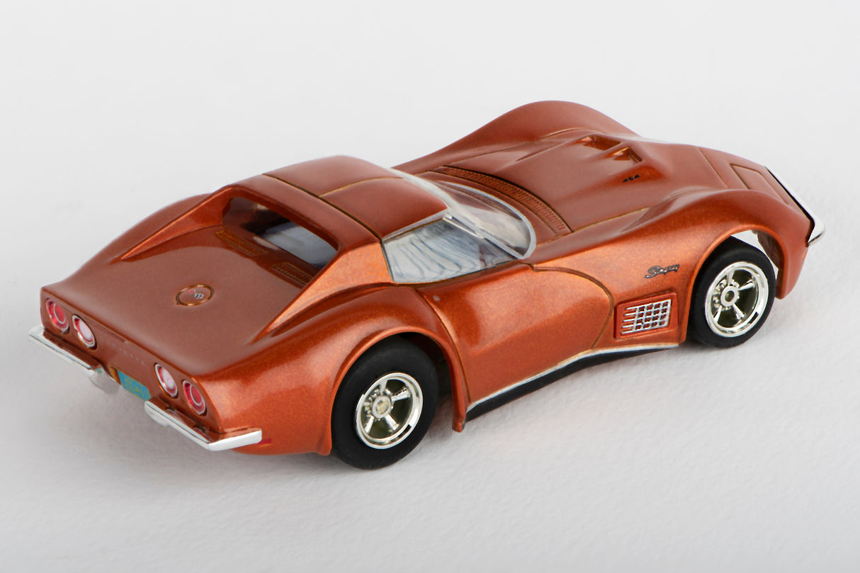 Orange slot car of a 1971 Corvette 454 for AFX/Racemasters 22047, side view
