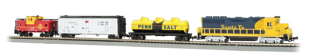 N scale train set with locomotives and freight cars on tracks for Bachmann 24013