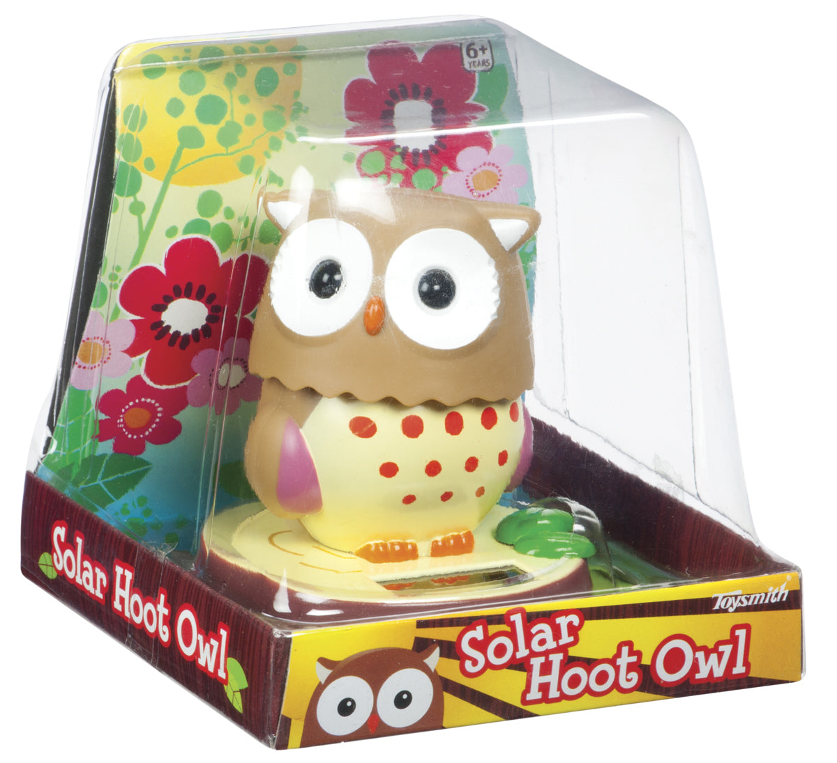 Solar Hoot Owl toy in its colorful, clear packaging for Toy Smith 2499