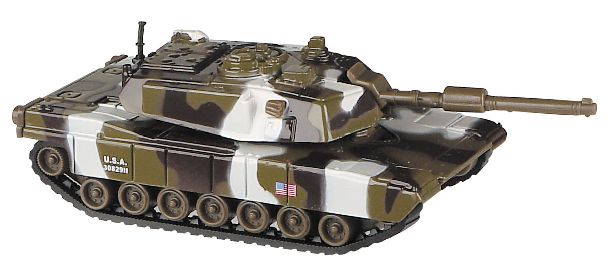 Toy tank toy with camouflage paint and cannon barrel for Toy Smith 2531, side view