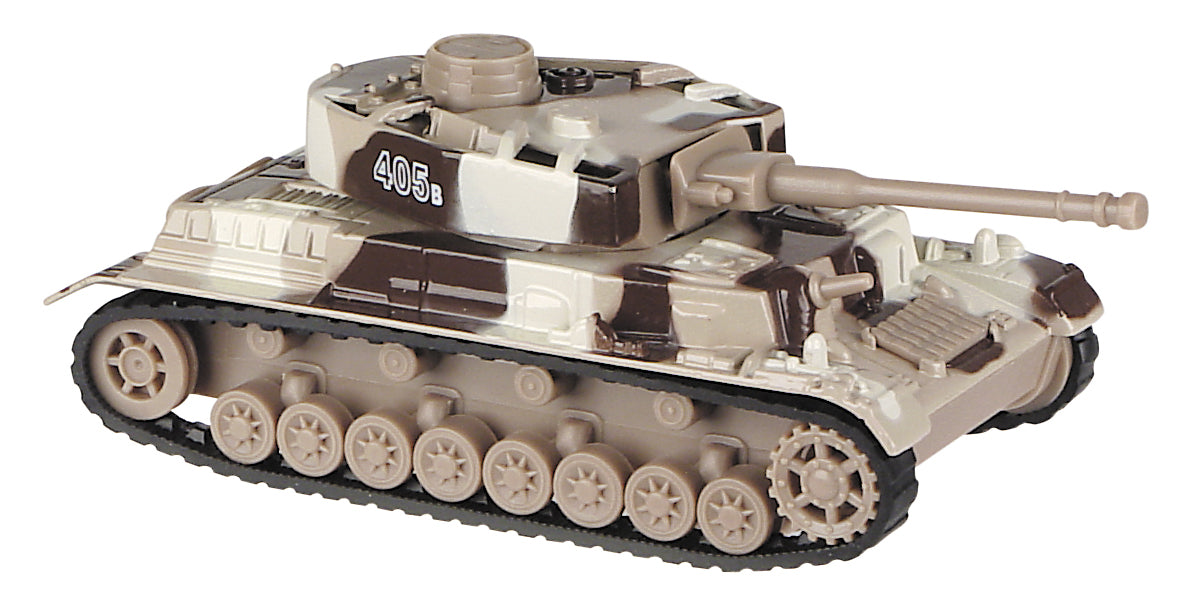 Toy tank toy with camouflage paint and cannon barrel for Toy Smith 2531, rear view