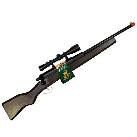 Toy bolt action rifle with scope and wooden stock for Parris Toys 25C, rear view