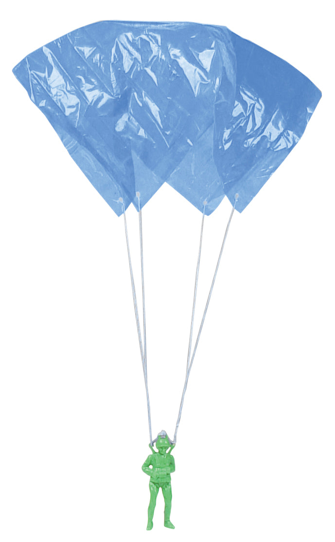 Toy parachute with a green figure suspended below for Toy Smith 334P