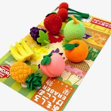 Assortment of colorful, fruit-shaped erasers on a card backing for BC Mini 38371