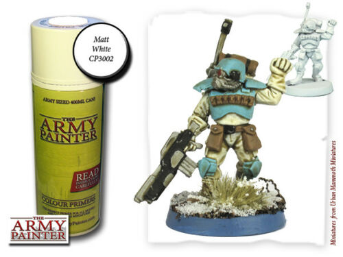 Matte white paint pot next to painted miniature figures for The Army Painter CP3002