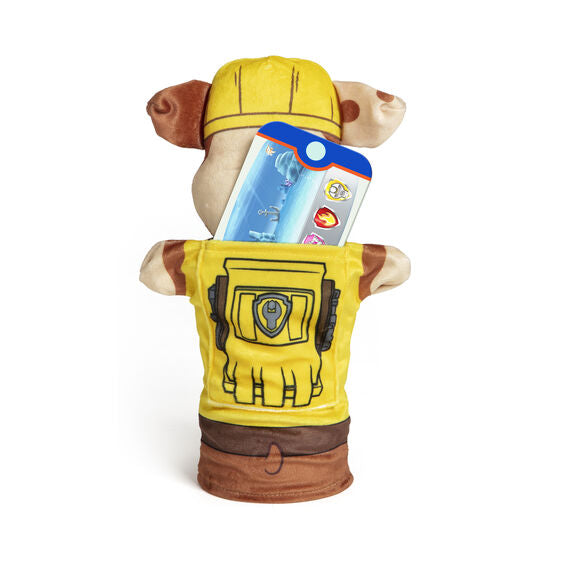 Yellow construction pup hand puppet with tool belt and badge for Melissa and Doug 33269