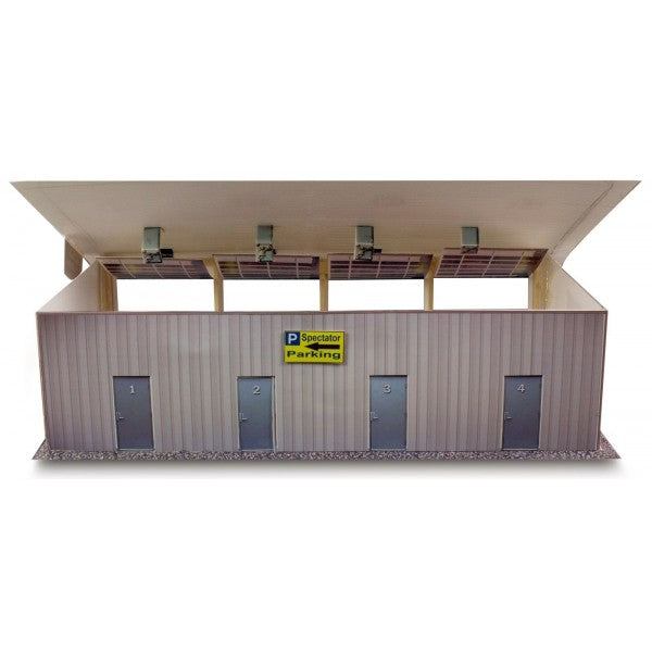 Model kit of a four-stall parking garage with numbered bays for Innovative Hobby Supply BK4811