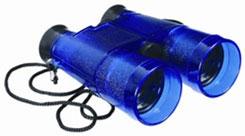 Blue toy binoculars with attached black neck strap for Toy Smith 6918