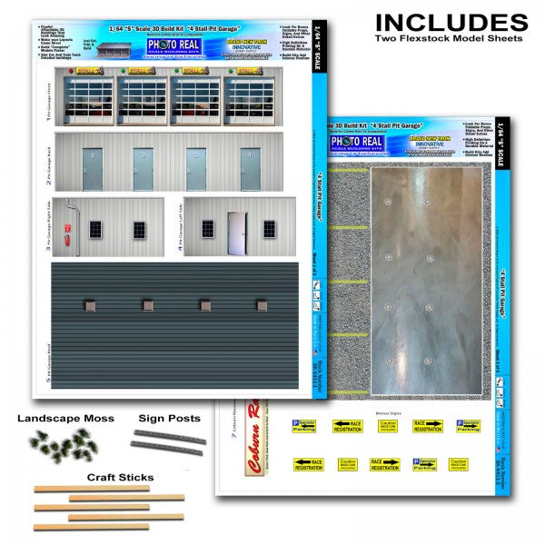 Model kit components for a 4-stall pit garage display for Innovative Hobby Supply BK6411