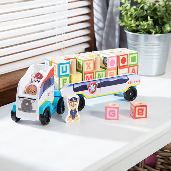 PAW Patrol block truck with alphabet and number blocks for play for Melissa and Doug 33272