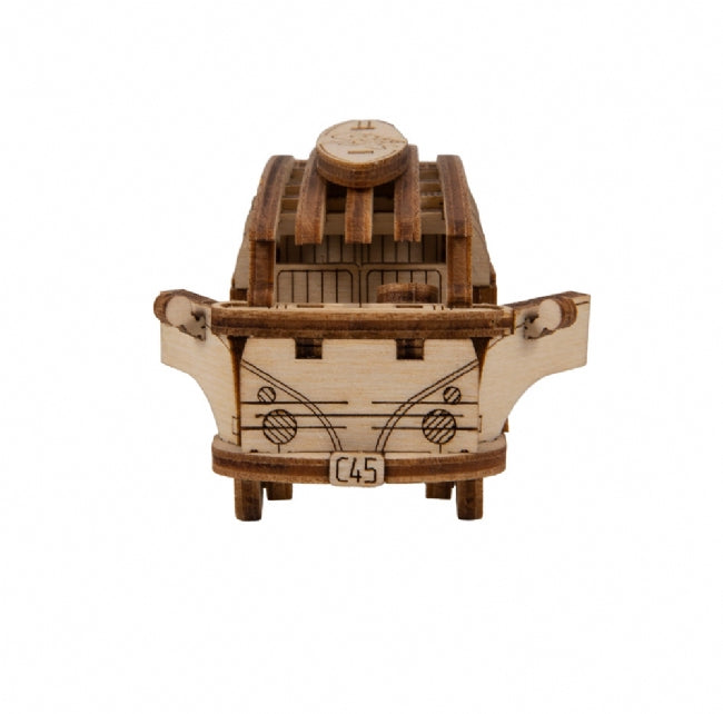 Wooden model of a retro ride car, detailed with circular accents for Wooden City 502380