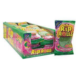 Box and bag of Rip Rolls sour watermelon candy for Nassau Candy 090674