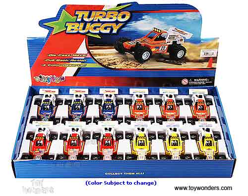 Toy set displaying various colored Turbo Buggy vehicles for collection for Kinsmart 5106D