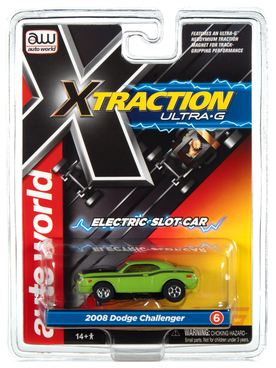Green 2008 Dodge Challenger electric slot car set for Auto World SC368