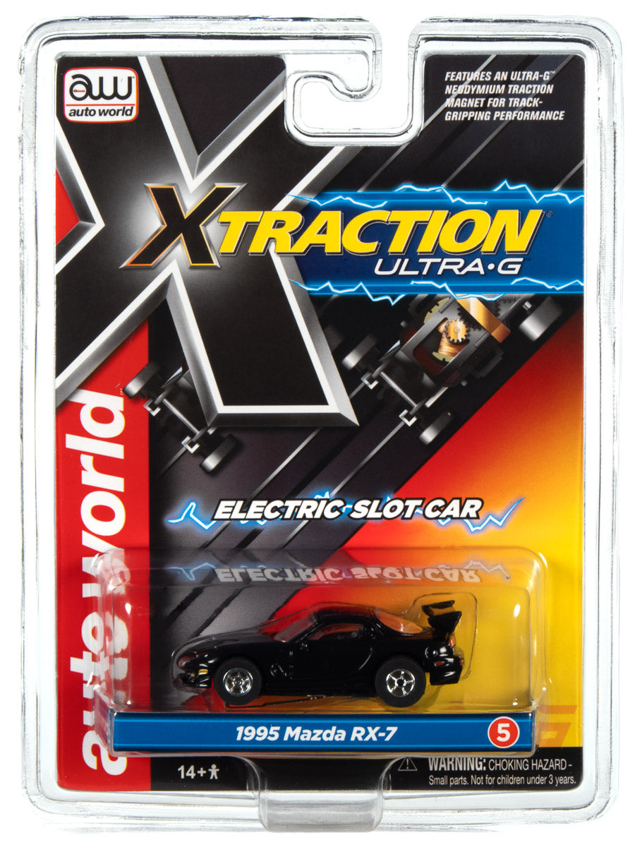 Black 1995 Mazda RX-7 electric slot car in packaging for Auto World SC368