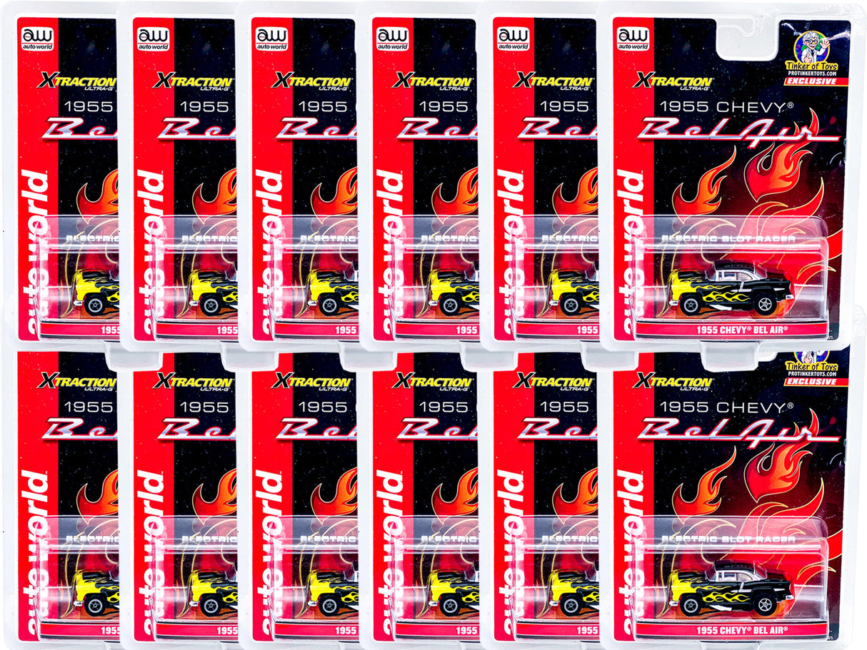 Collection of 1955 Chevy Bel Air slot cars with yellow flames for Exclusive #2 CP7760PT