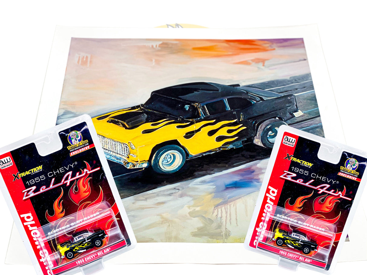 Yellow and black 1955 Chevy Bel Air car artwork with flames for Exclusive #2 CP7760PT