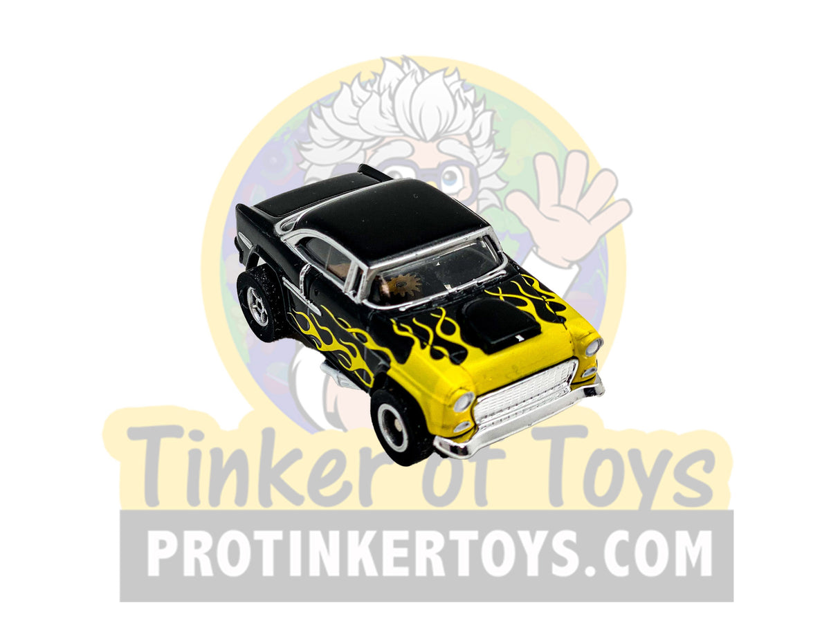 Black and yellow flame 1955 Chevy Bel Air slot car toy car for Exclusive #2 CP7760PT