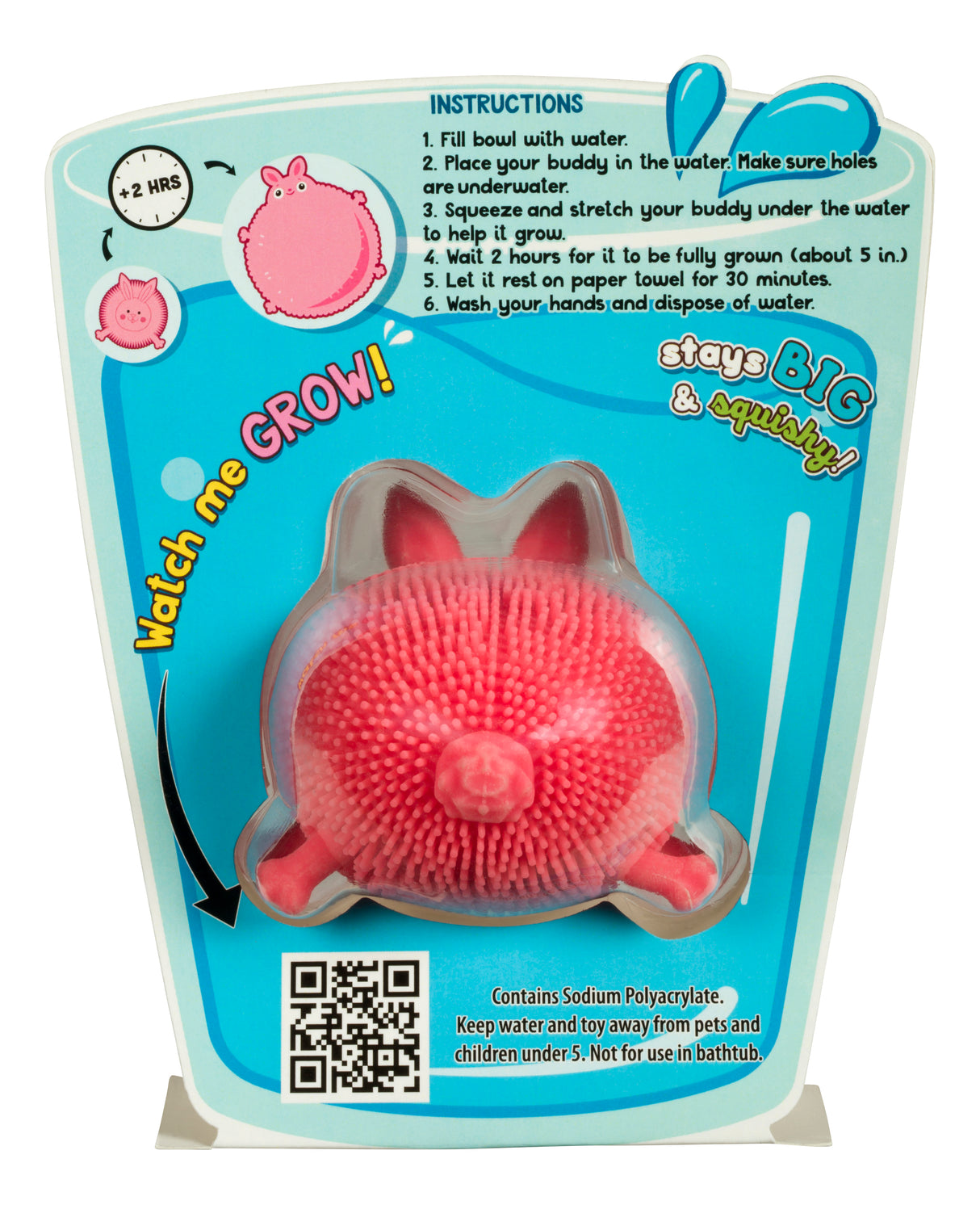 Instructions for a soak-and-grow toy, showing a pink pig shape for Toy Smith 5777