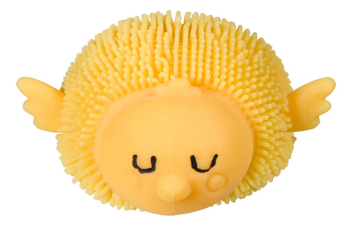 Yellow bath toy shaped like a smiling, fuzzy sun for Toy Smith 5777