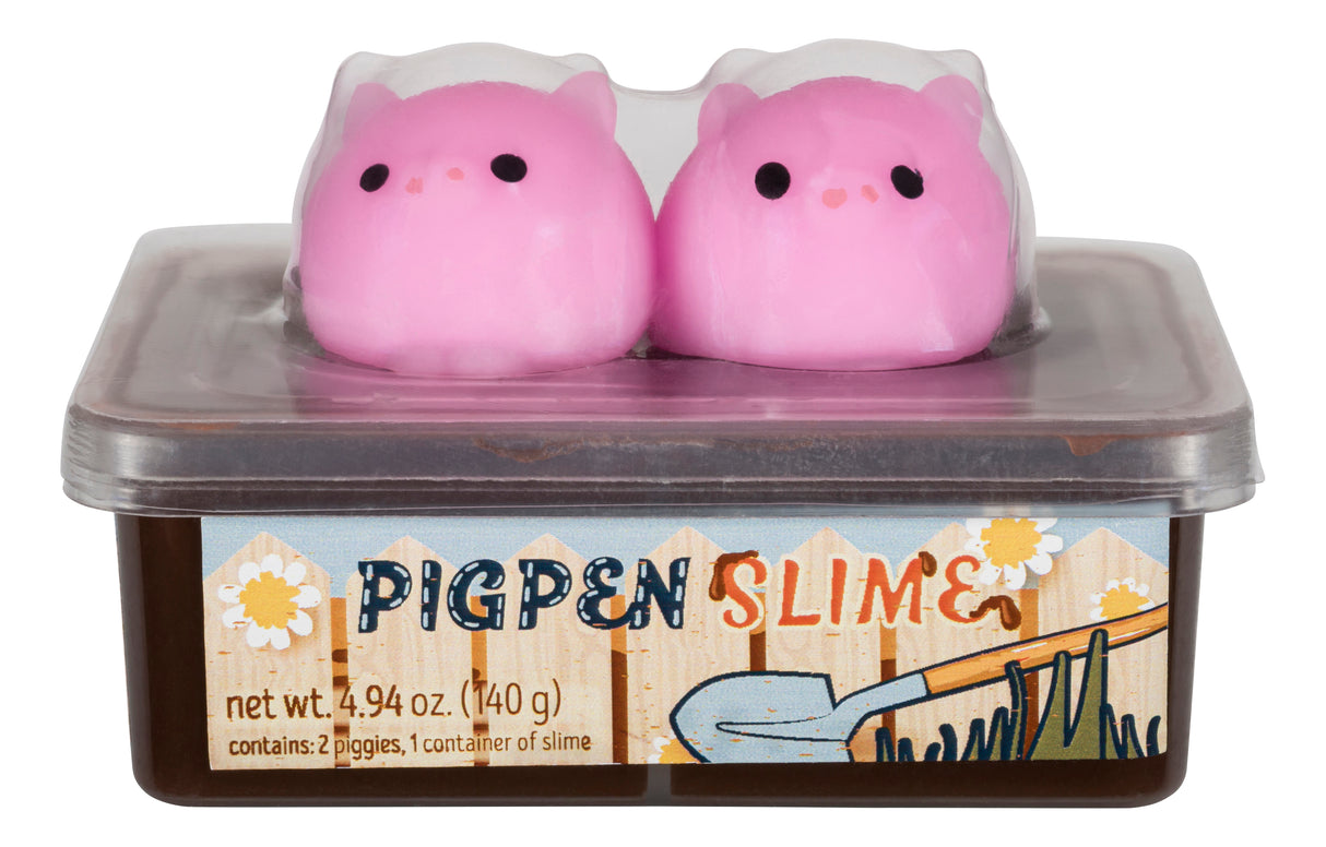 Two pink pig toys in a clear plastic container with a brown label for Toy Smith 5782
