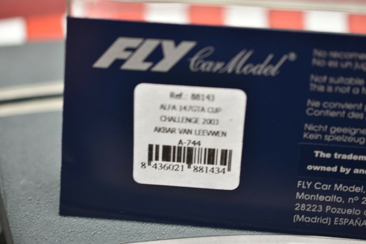 Product label for Alfa 147 GTA Cup Challenge 2003 model car for Fly Car 88143