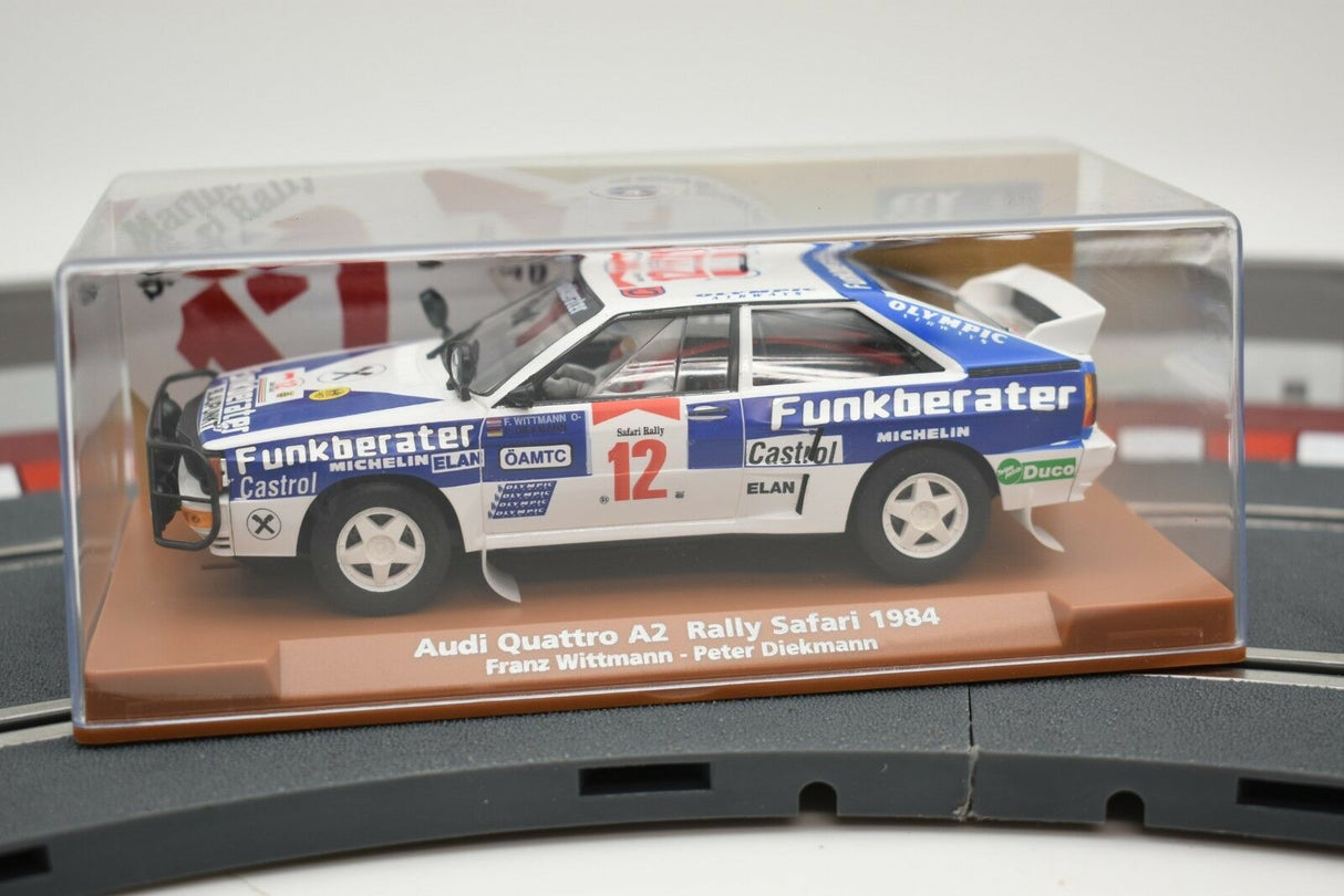 Slot car of 1984 Audi Quattro A2 rally car for Fly Car 96097, rear view