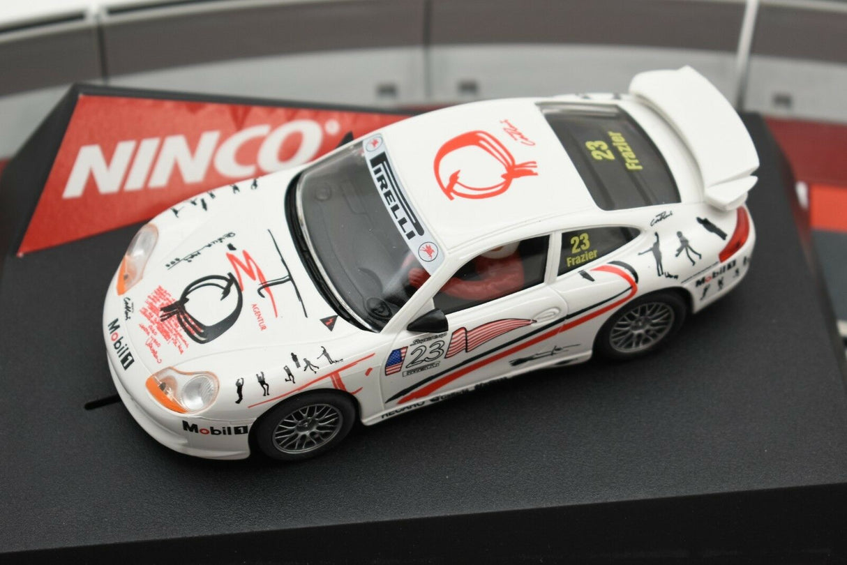 White Porsche 911 GT3 race car model with black wheels for Ninco 50210
