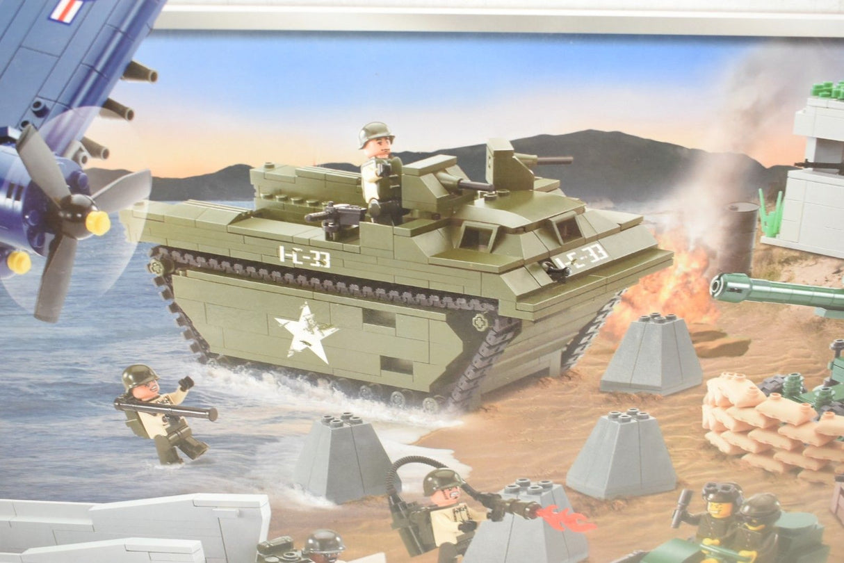 WWII/Korean War tank landing scene with soldiers and aircraft for Oxford OXF33020