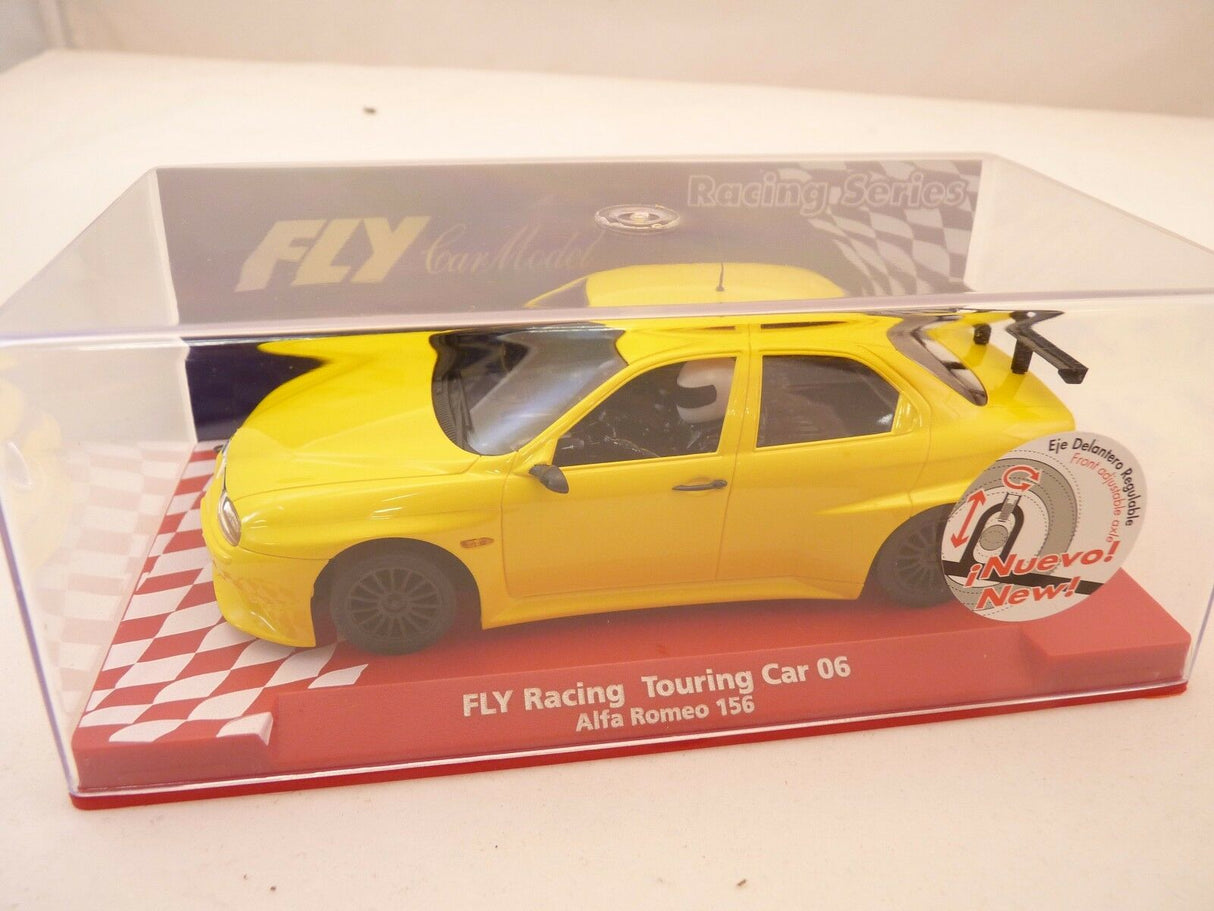 Yellow slot car of an Alfa Romeo 156 racing touring car for REH Fly 07061, rear view