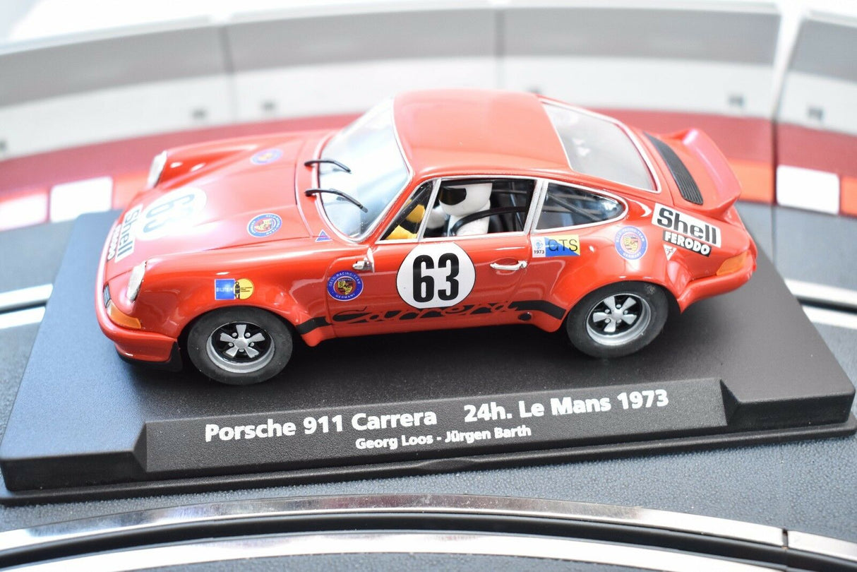 Red slot car of 1973 Porsche 911 Carrera race car for Fly Car 88140