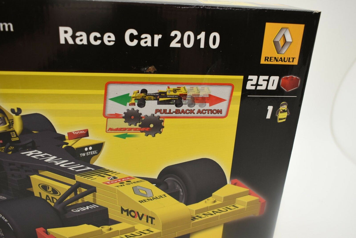Yellow and black race car toy box featuring 2010 Renault F1 model for COBI COBI2010
