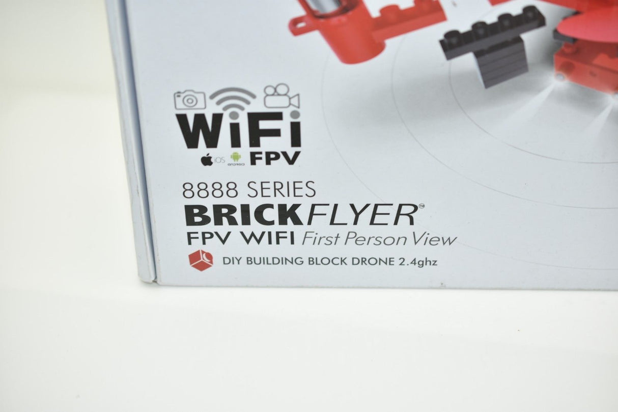 Drone box art showing "BrickFlyer" name and Wi-Fi connectivity for IMEX 88805