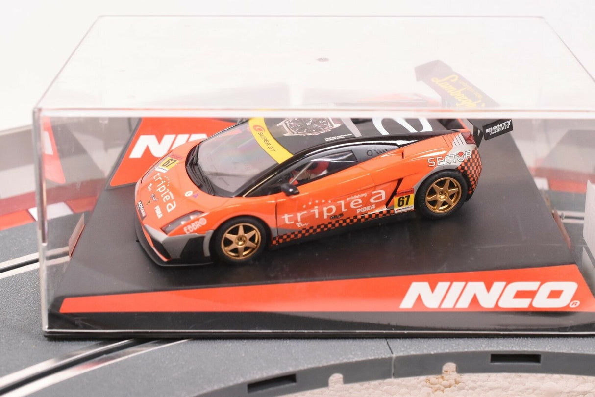 Orange Lamborghini Gallardo slot car in clear display case for ZZ Expired Kim Collection 50513