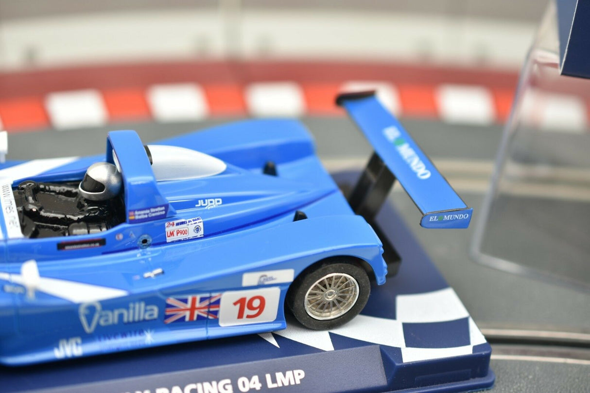 Blue race car model on a checkered track section for Fly Car 07051