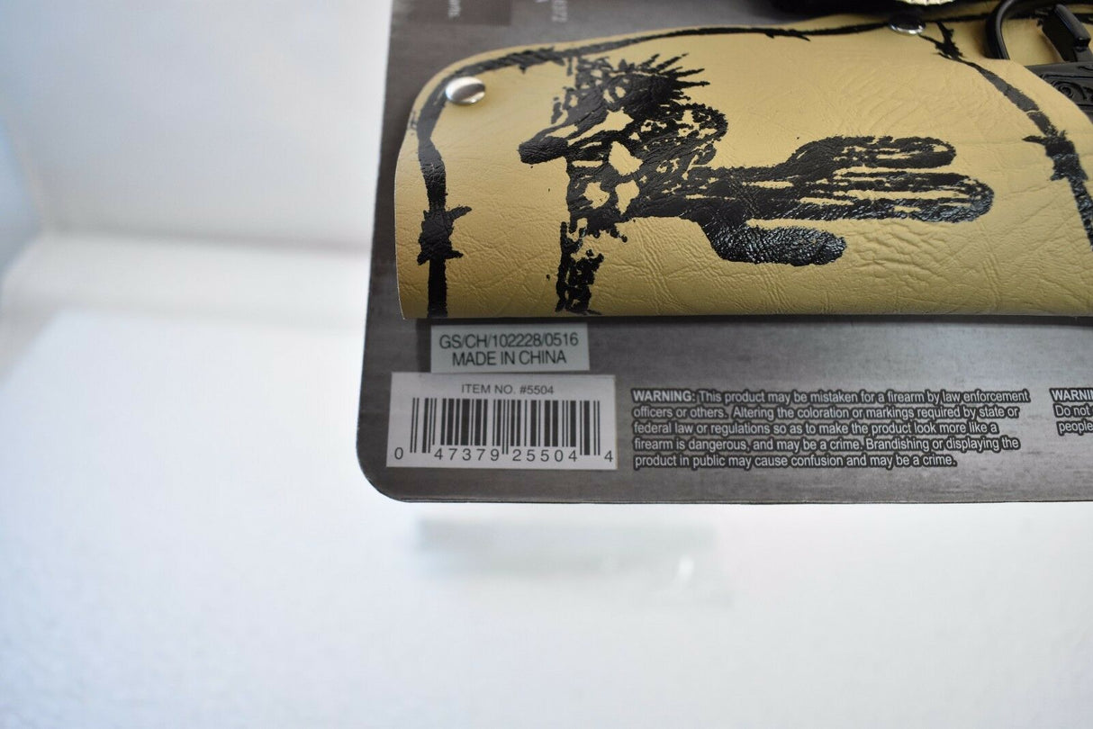 Holster with black silhouette design and warning labels visible for Parris Toys 5504