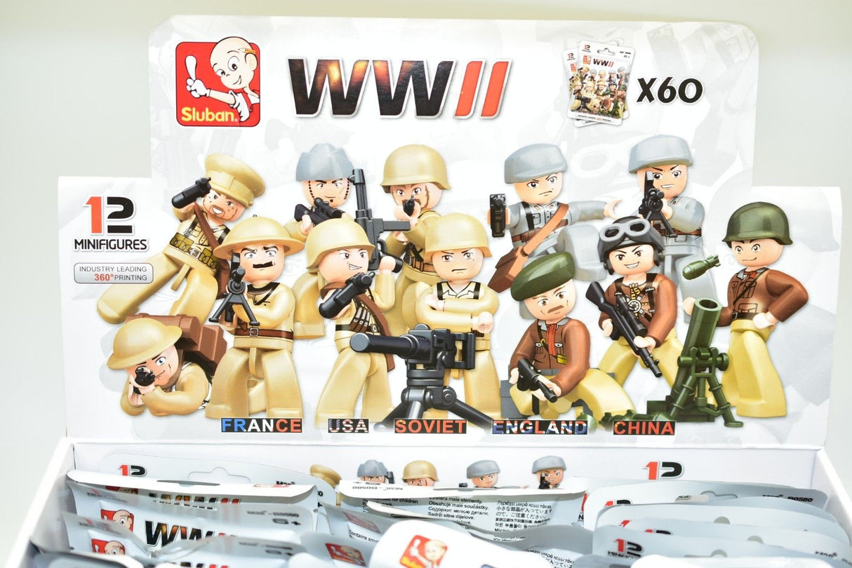 WWII minifigures set featuring soldiers from various nations for Sluban M38-B0580, rear view