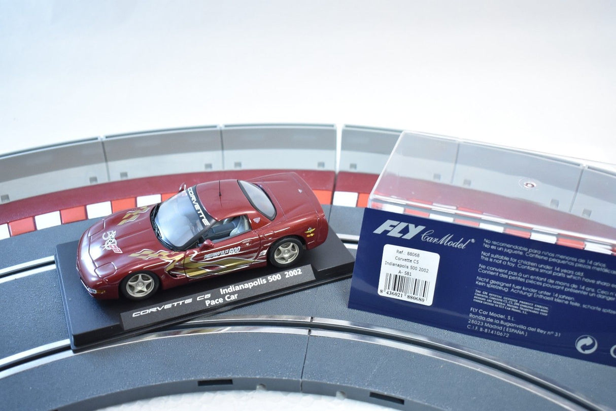 Red Corvette race car model on a track section for Fly Car 88068, track view