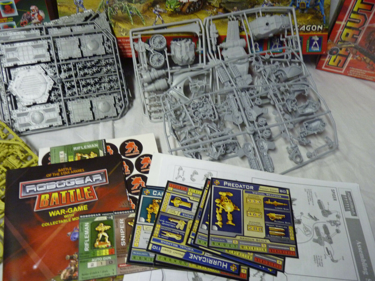 Sci-fi wargame components and rulebook spread on a table for IMEX 6002-6009