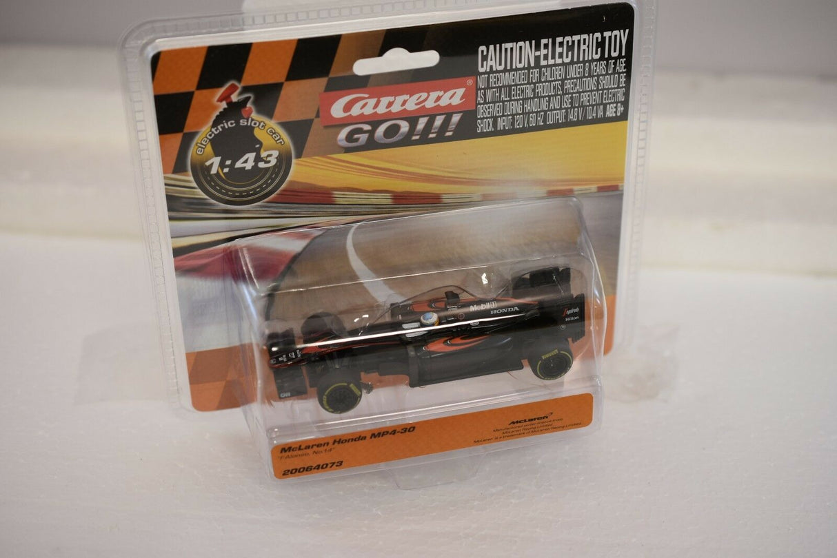 Slot car of a McLaren Honda MP4-30 race car for Carrera Go 20064073, rear view