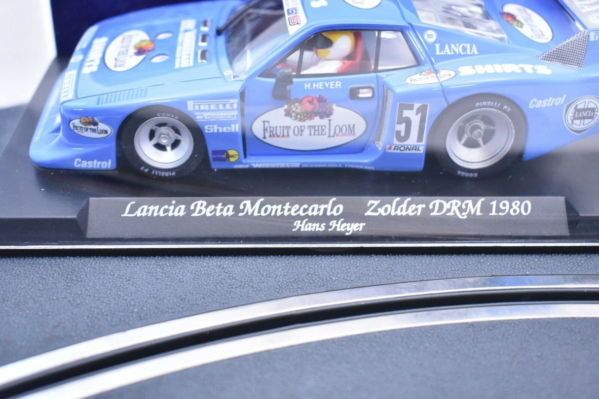 Blue Lancia Beta Montecarlo race car model from 1980 for Fly Car GB35L, rear view