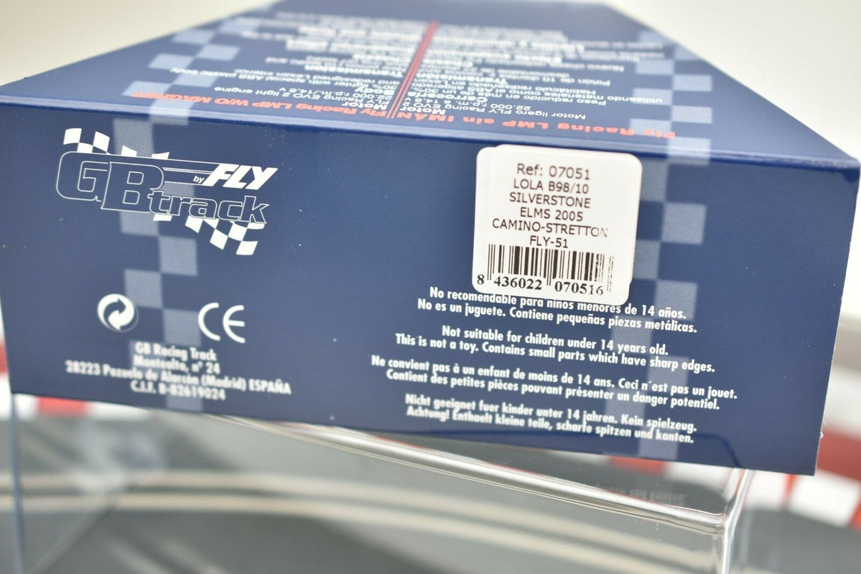Lola B98/10 Fly Racing car box with safety warnings for Fly Car 07051