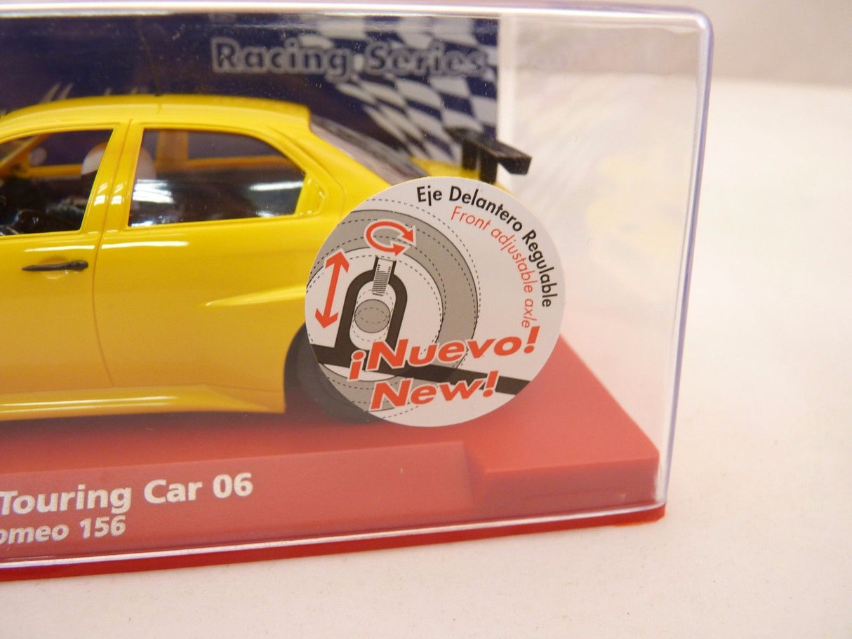 Yellow Alfa Romeo 156 race car model in clear plastic packaging for REH Fly 07061