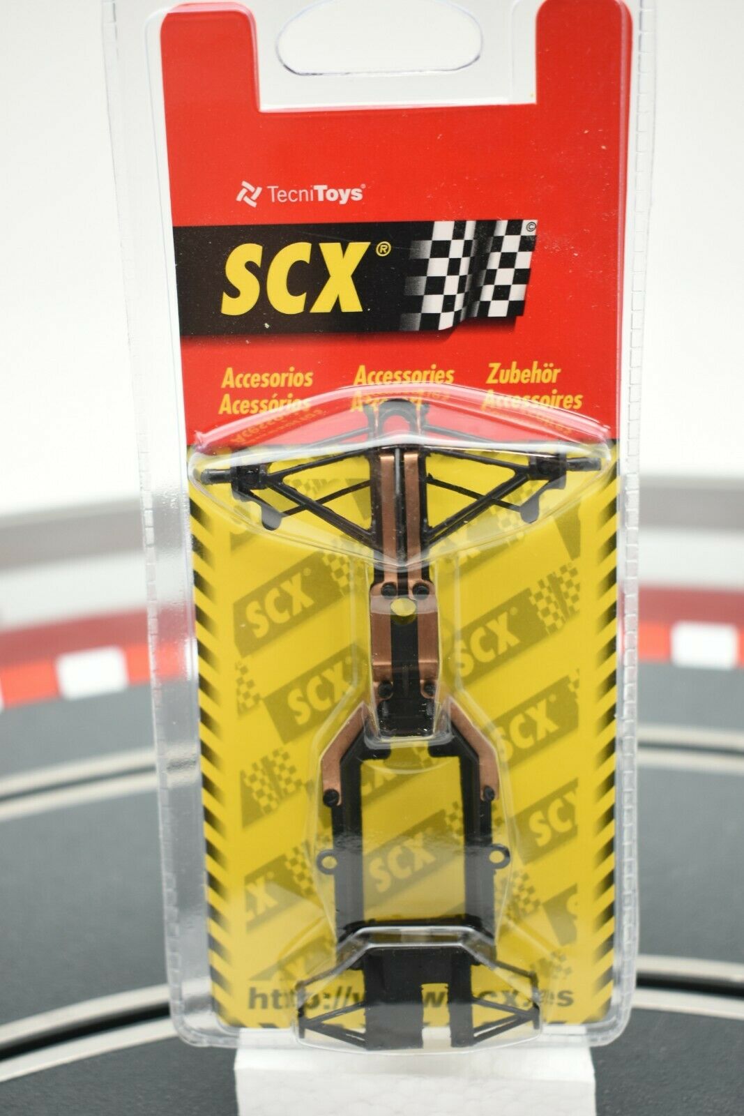Yellow and black race car chassis for 1/F-1 scale model for SCX 88080